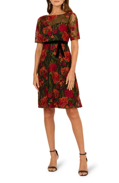 Adrianna Papell Floral Embroidered Cocktail Dress In Multi