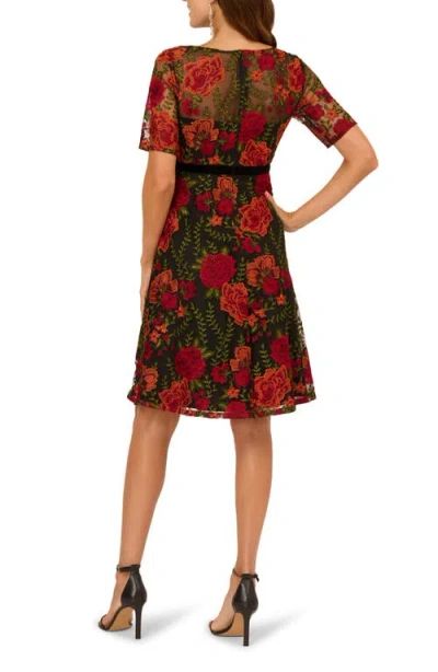 Adrianna Papell Floral Embroidered Cocktail Dress In Multi