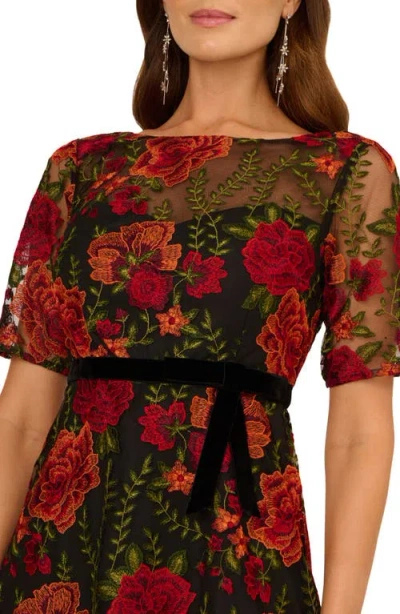 Adrianna Papell Floral Embroidered Cocktail Dress In Multi