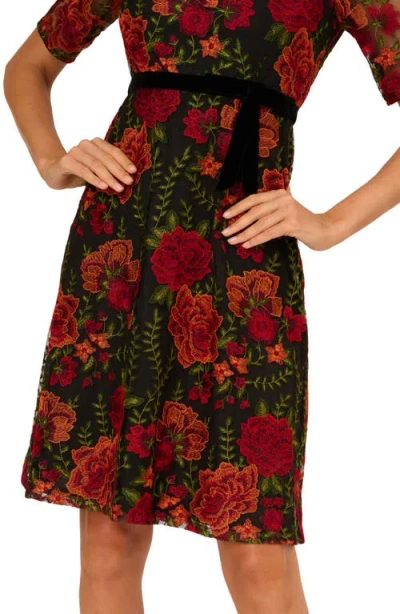 Adrianna Papell Floral Embroidered Cocktail Dress In Multi