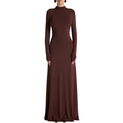 Naked Wardrobe Mock Neck Long Sleeve Maxi Dress In Brown