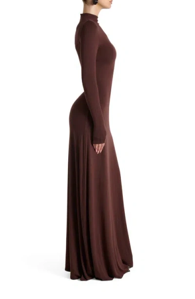 Naked Wardrobe Mock Neck Long Sleeve Maxi Dress In Brown