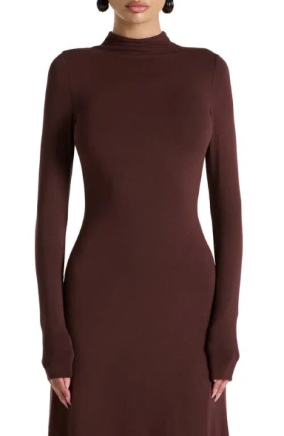 Naked Wardrobe Mock Neck Long Sleeve Maxi Dress In Brown