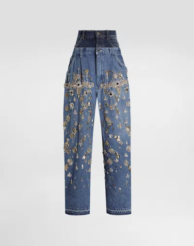 Dolce & Gabbana 5-pocket Embroidered Denim Jeans In Blue