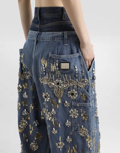 Dolce & Gabbana 5-pocket Embroidered Denim Jeans In Blue