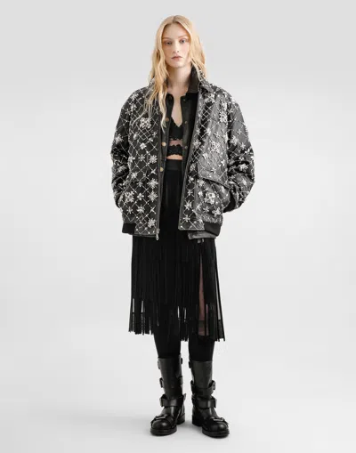 Dolce & Gabbana Vintage Leather Jacket With Embroidery In Black