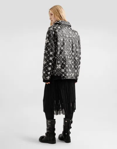 Dolce & Gabbana Vintage Leather Jacket With Embroidery In Black