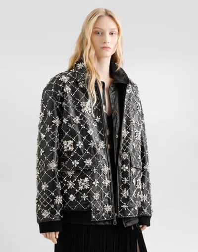 Dolce & Gabbana Vintage Leather Jacket With Embroidery In Black