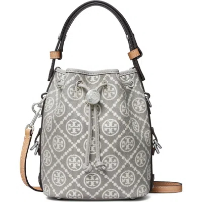 Tory Burch Mini T Monogram Jacquard Utility Bucket Bag In Gray