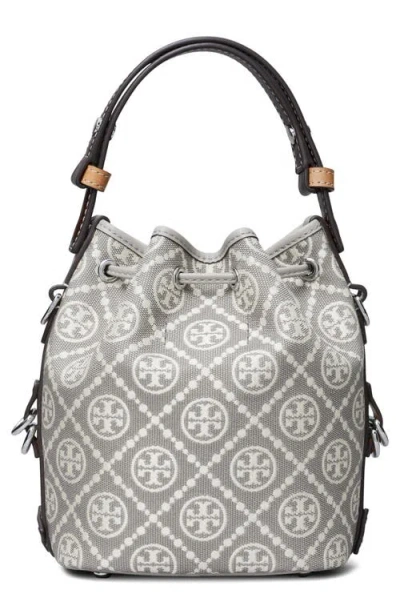 Tory Burch Mini T Monogram Jacquard Utility Bucket Bag In Gray