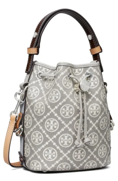 Tory Burch Mini T Monogram Jacquard Utility Bucket Bag In Gray
