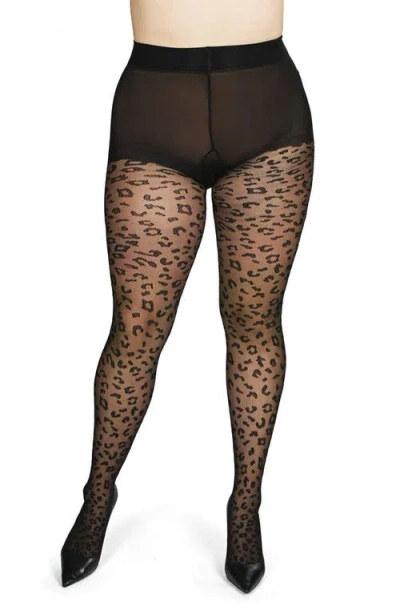Memoi Women's Patterned Leopard Print Sheer Tights In Black