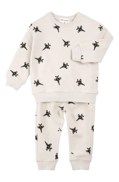 Miles The Label Airplane Print Sweatshirt & Joggers Set In White