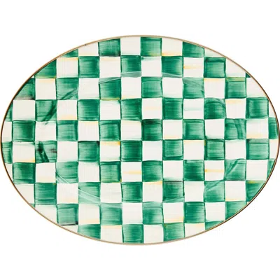 Mackenzie-childs Mackenzie Childs Emerald Check Medium Enameled Steel Oval Platter In Green