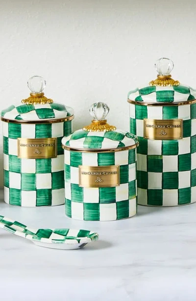 Mackenzie-childs Mackenzie Childs Emerald Check Small Enameled Steel Canister In Green