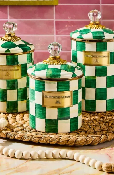 Mackenzie-childs Mackenzie Childs Emerald Check Small Enameled Steel Canister In Green