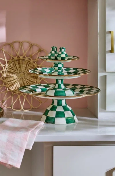 Mackenzie-childs Mackenzie Childs Emerald Check Large Pedestal Platter In Green