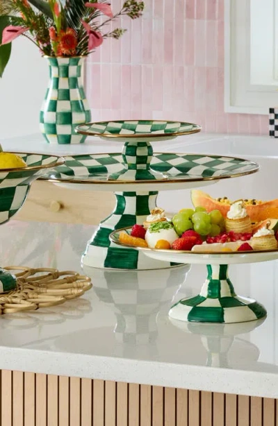 Mackenzie-childs Mackenzie Childs Emerald Check Large Pedestal Platter In Green
