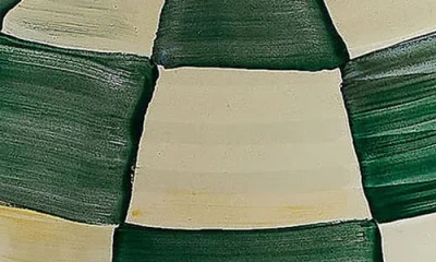 Mackenzie-childs Mackenzie Childs Emerald Check Large Pedestal Platter In Green