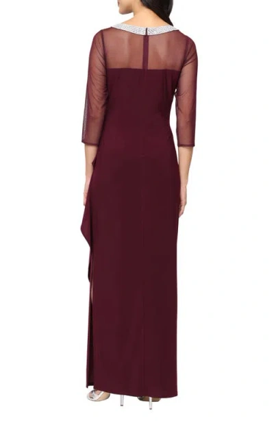 Alex Evenings Petite 3/4-sleeve Illusion Ruffled Gown In Purple