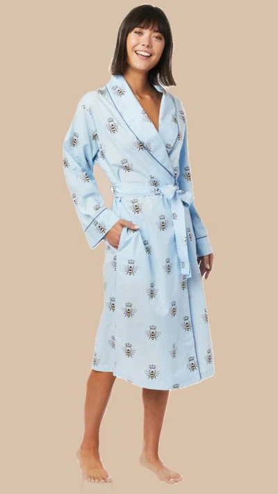 The Cat's Pajamas Flannel Shawl Collar Robe In Blue