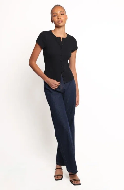 Petal And Pup Petal & Pup Tylarah Short Sleeve Rib Cardigan In Black