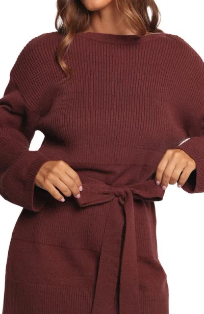 Petal And Pup Petal & Pup Lucca Long Sleeve Mini Sweater Dress In Brown