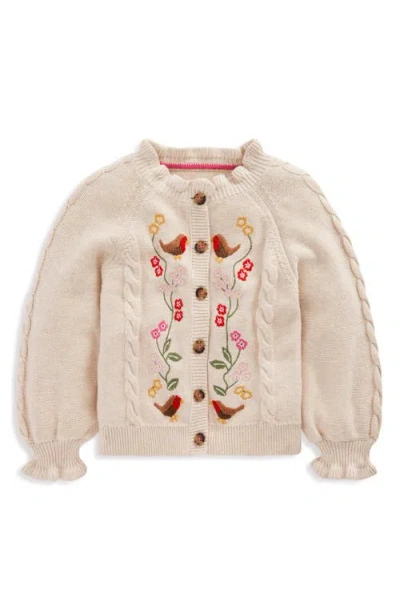 Mini Boden Kids' Floral Embroidered Cotton Cardigan In Neutral