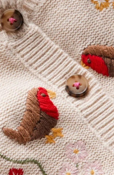 Mini Boden Kids' Floral Embroidered Cotton Cardigan In Neutral
