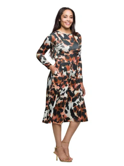 24seven Comfort Apparel Long Sleeve Midi Dress In Multi