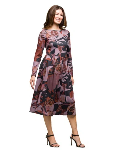 24seven Comfort Apparel Long Sleeve Midi Dress Floral Print In Multi