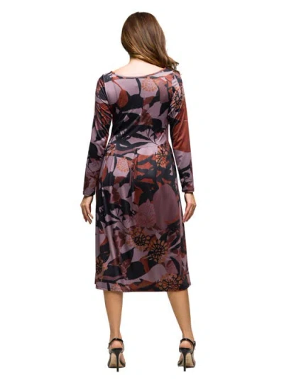 24seven Comfort Apparel Long Sleeve Midi Dress Floral Print In Multi