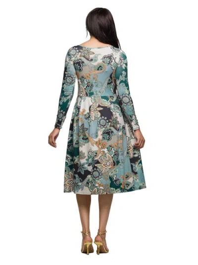 24seven Comfort Apparel Long Sleeve Midi Dress In Multi