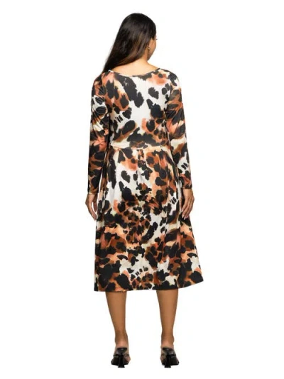 24seven Comfort Apparel Long Sleeve Midi Dress In Multi