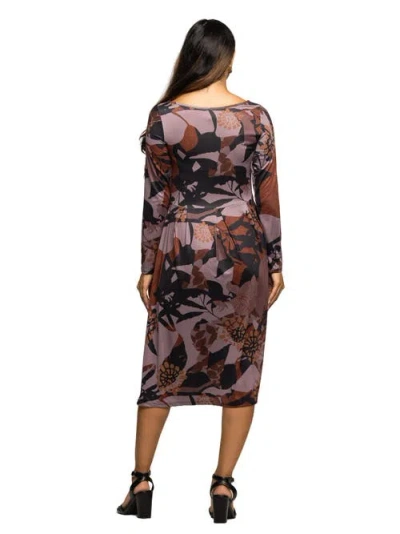 24seven Comfort Apparel Maternity Long Sleeve Midi Dress Brown Floral Print In Gray