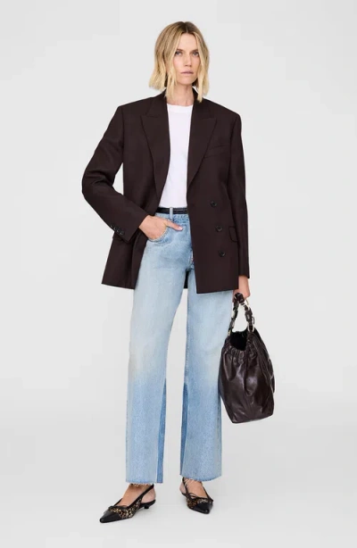 Anine Bing Single-breasted Wool Blend Jacket With Flap Pockets In Brown