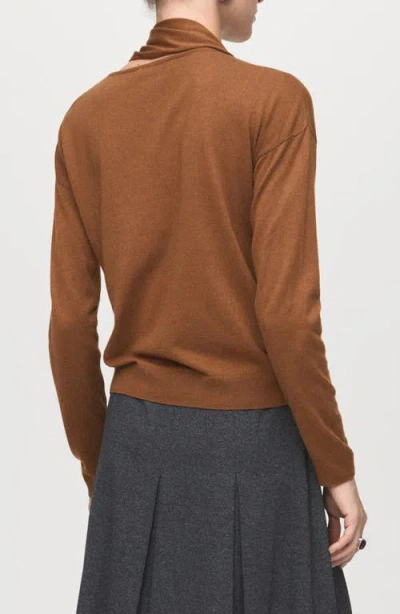 Mango Women's Scarf Fine-knit Sweater In Brown