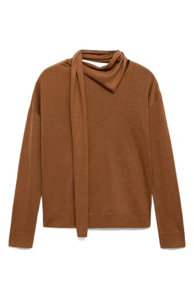 Mango Women's Scarf Fine-knit Sweater In Brown