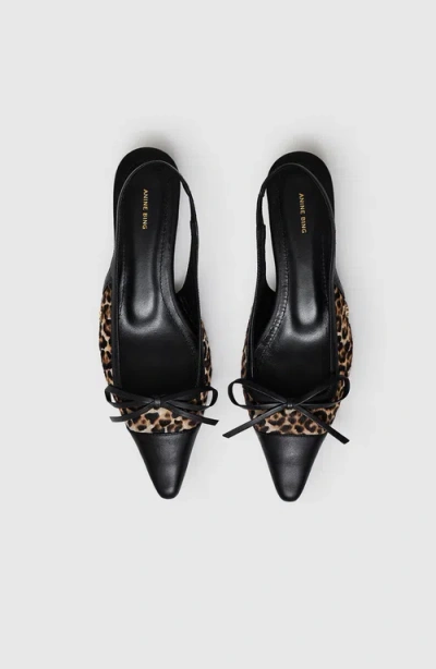 Anine Bing Zoey Leopard-print Slingback Ballet Flats In Black