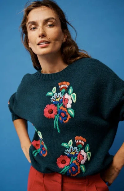 Boden Novelty Embroidered Sweater In Green