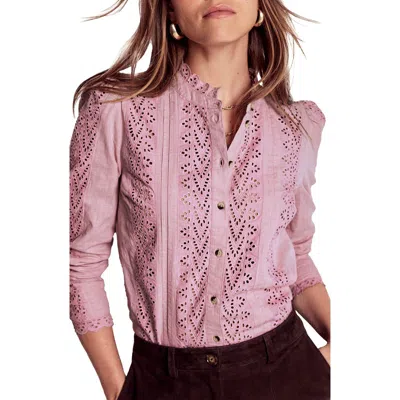 Boden Pintuck Cotton Broderie Anglaise Button-up Shirt In Pink