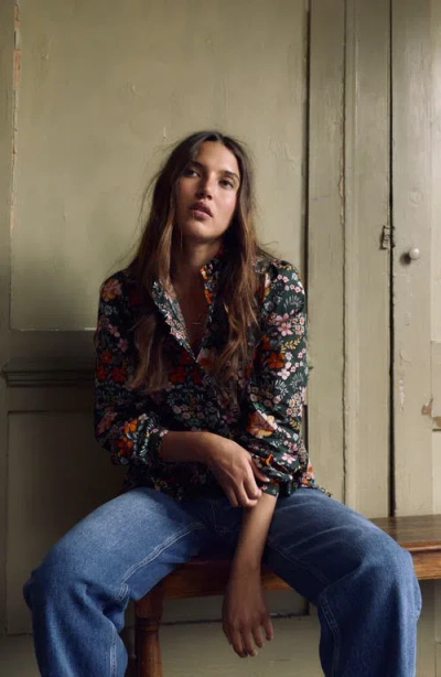 Boden Helena Floral Cotton Button-up Shirt In Green