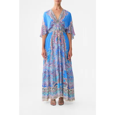 Camilla Waisted Dress With Hem Ruffle Footsteps In Folklore In Multi