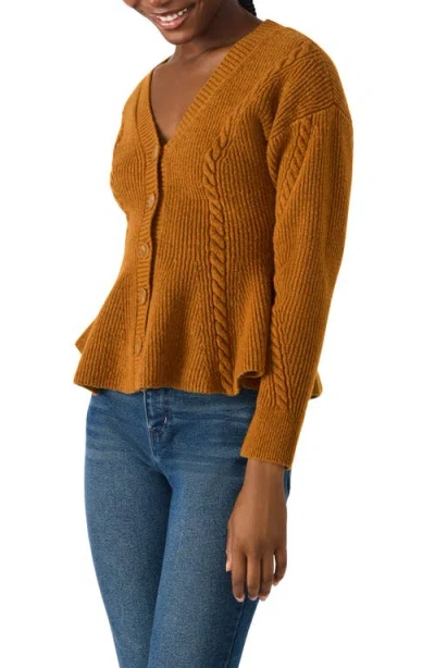 Steve Madden Courtney Rib Peplum Cardigan In Brown