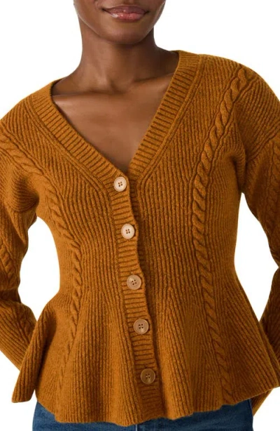 Steve Madden Courtney Rib Peplum Cardigan In Brown