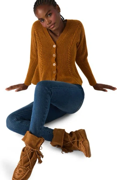 Steve Madden Courtney Rib Peplum Cardigan In Brown