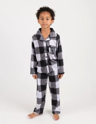 Leveret Kids Button-front Flannel Printed Holiday Pajama Set In Gray
