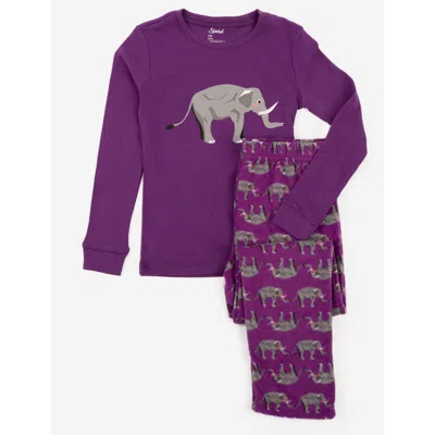 Leveret Kids Cotton Top & Fleece Pants Printed Holiday Pajamas In Purple