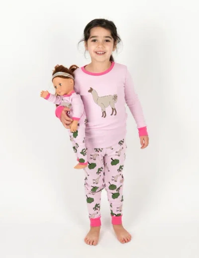 Leveret Girls Matching Doll Printed Cotton Pajamas, Animal & Seasonal Prints In Pink