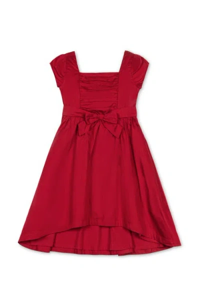 Hope & Henry Kids' Organic Cap Sleeve High Low Sateen Party Dress In Red